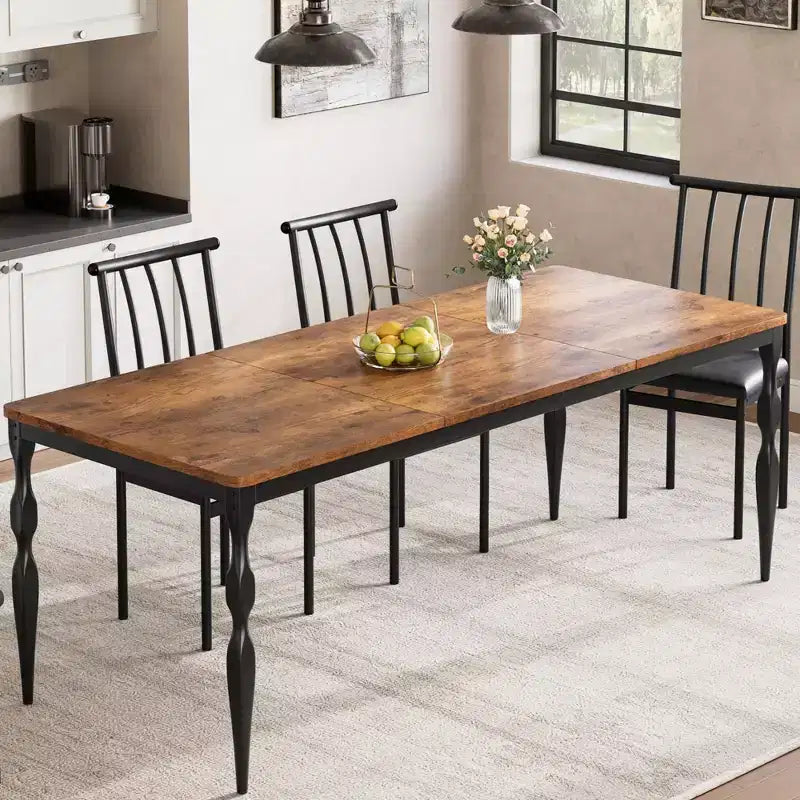 78.8 Inch Wooden Farmhouse Kitchen Table with Large Tabletop with Heavy Duty Legs for Party, Big Family, Rectangular Dining Table for 6Not Chairs