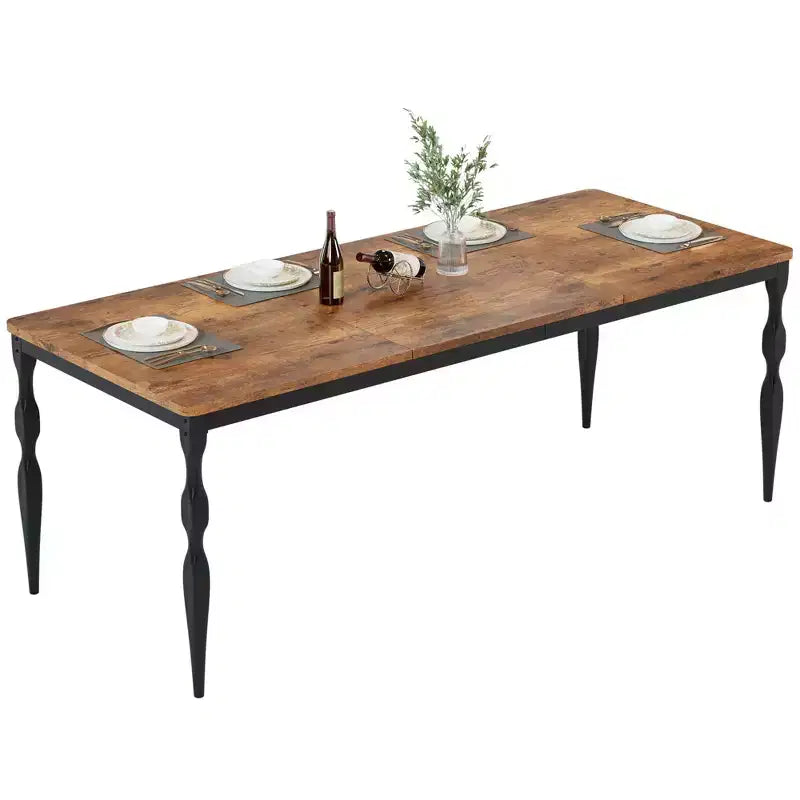78.8 Inch Wooden Farmhouse Kitchen Table with Large Tabletop with Heavy Duty Legs for Party, Big Family, Rectangular Dining Table for 6Not Chairs