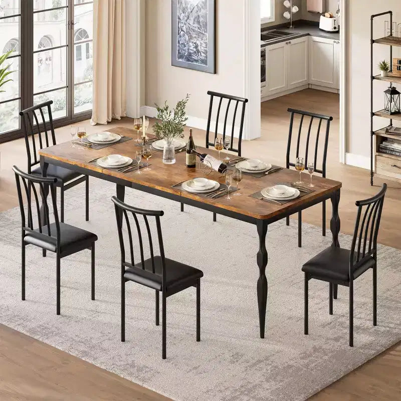 78.8 Inch Wooden Farmhouse Kitchen Table with Large Tabletop with Heavy Duty Legs for Party, Big Family, Rectangular Dining Table for 6Not Chairs