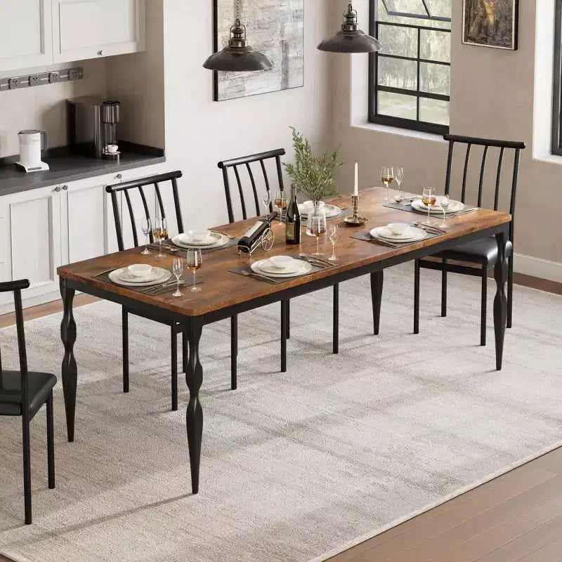 78.8 Inch Wooden Farmhouse Kitchen Table with Large Tabletop with Heavy Duty Legs for Party, Big Family, Rectangular Dining Table for 6Not Chairs