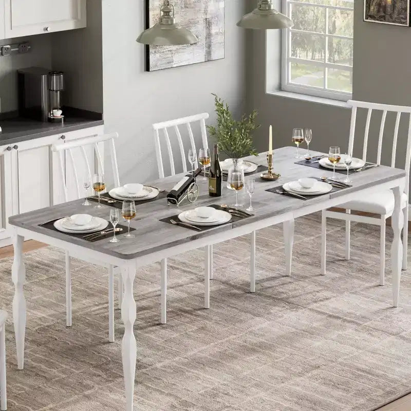 Inch Wooden Farmhouse Kitchen Table with Large Tabletop with Heavy Duty Legs for Party, Big Family, Rectangular Dining Table for 6Not Chairs