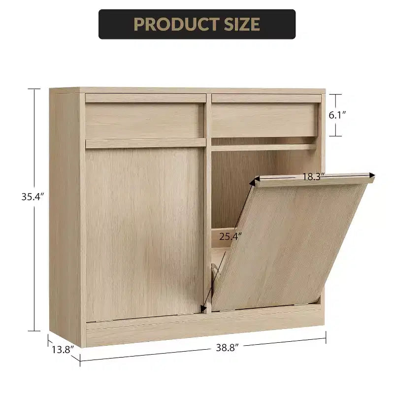 Cubo de basura basculante COZONY, gabinete de madera natural para cubos de basura ocultos de 10/20 galones, gabinete de basura moderno a prueba de mascotas