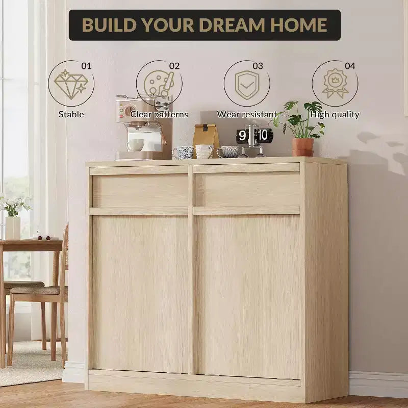 Cubo de basura basculante COZONY, gabinete de madera natural para cubos de basura ocultos de 10/20 galones, gabinete de basura moderno a prueba de mascotas