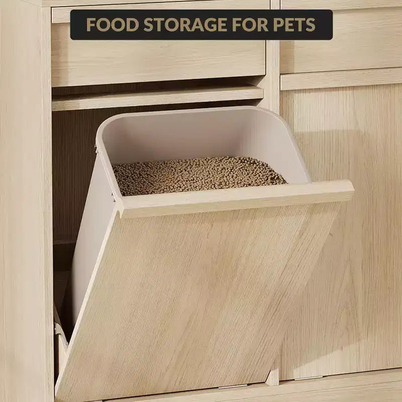 Cubo de basura basculante COZONY, gabinete de madera natural para cubos de basura ocultos de 10/20 galones, gabinete de basura moderno a prueba de mascotas