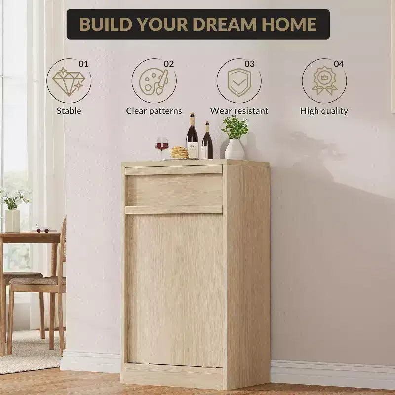 Cubo de basura basculante COZONY, gabinete de madera natural para cubos de basura ocultos de 10/20 galones, gabinete de basura moderno a prueba de mascotas
