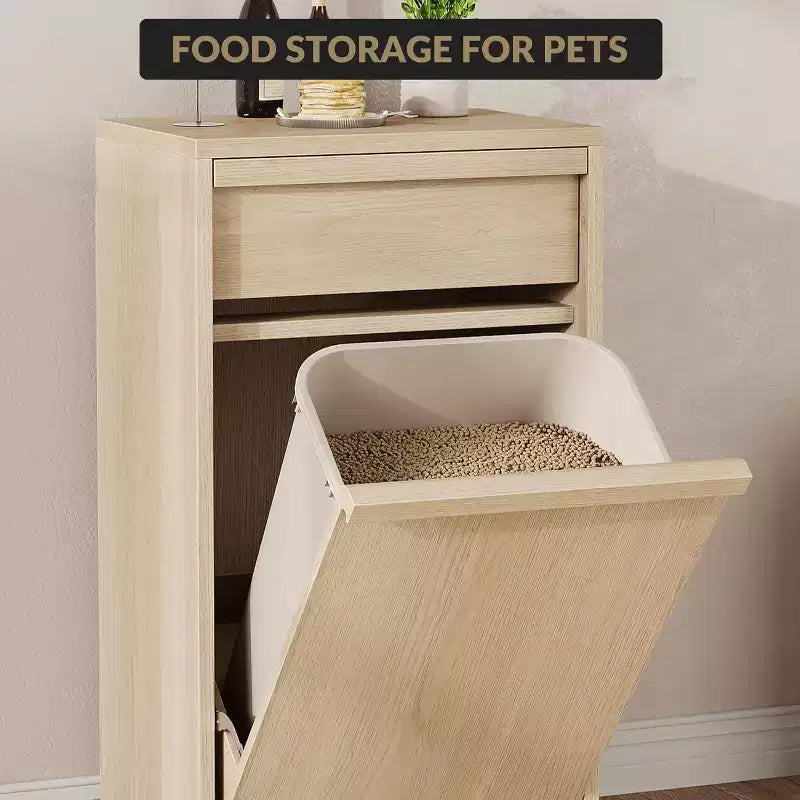 Cubo de basura basculante COZONY, gabinete de madera natural para cubos de basura ocultos de 10/20 galones, gabinete de basura moderno a prueba de mascotas