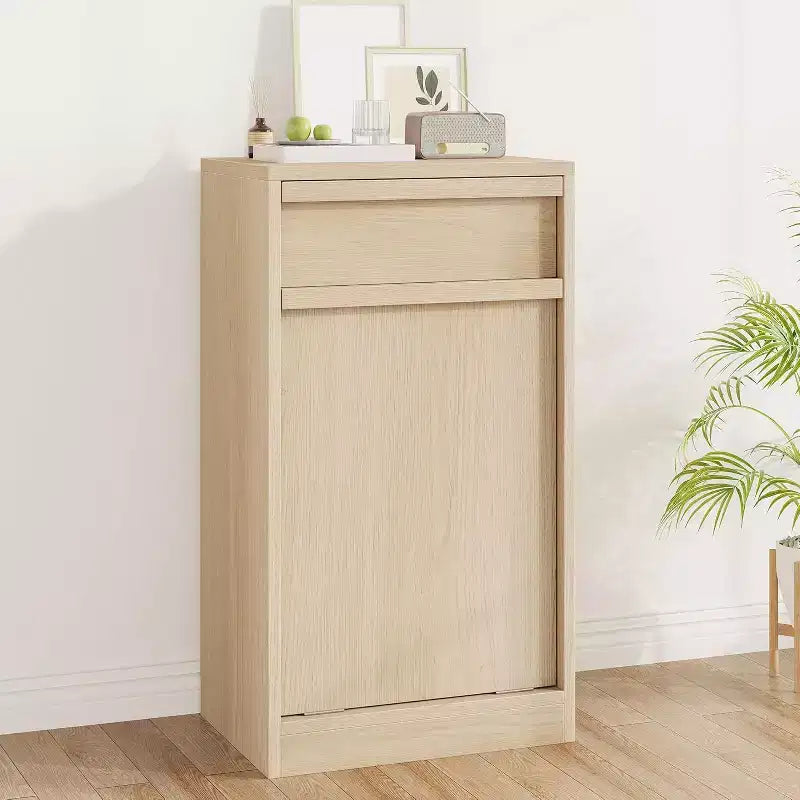 Cubo de basura basculante COZONY, gabinete de madera natural para cubos de basura ocultos de 10/20 galones, gabinete de basura moderno a prueba de mascotas