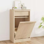 COZONY Tilt Out Trash Cabinet, Natural Wood Hidden Garbage Can Cabinet for 10/20 Gallon Bins, Pet-Proof Modern Trash Cabinet