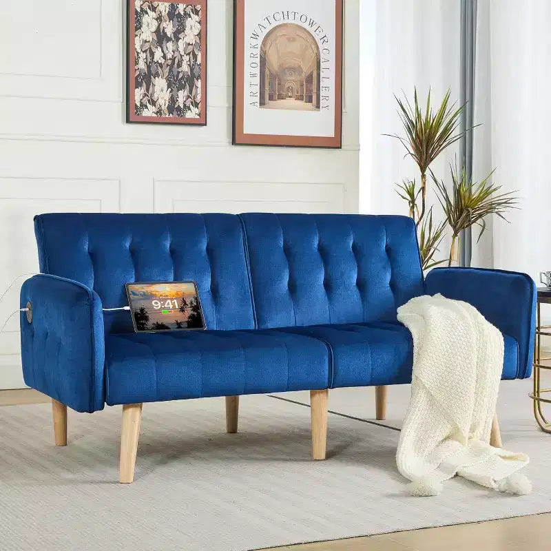 65 Convertible Loveseat Sofa Bed with USB Ports, 3-Position Adjustable Backrest, Modern Tufted Small Sofa