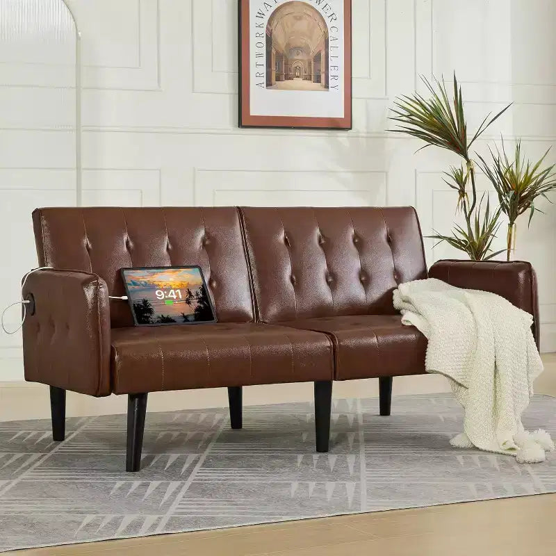 65 Convertible Loveseat Sofa Bed with USB Ports, 3-Position Adjustable Backrest, Modern Tufted Small Sofa