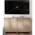 Moderno Aparador Acanalado con Almacenamiento, 4 Puertas de Cierre Suave, Estantes Ajustables, Tapa Gruesa, Gestión de Cables, Aparador de 39,6 cm de Profundidad para Cocina