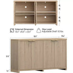 Moderno Aparador Acanalado con Almacenamiento, 4 Puertas de Cierre Suave, Estantes Ajustables, Tapa Gruesa, Gestión de Cables, Aparador de 39,6 cm de Profundidad para Cocina