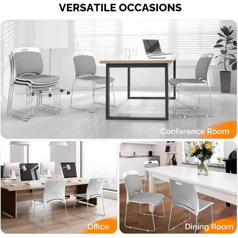 VINGLI Juego de 4 sillas apilables, sillas de oficina apilables para sala de espera, sala de descanso, banquetes, invitados