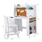 COZONY Juego de escritorio y silla para niños, mesa de estudio de madera con estante de almacenamiento y tablón de anuncios, escritorio de aprendizaje y escritura para niños