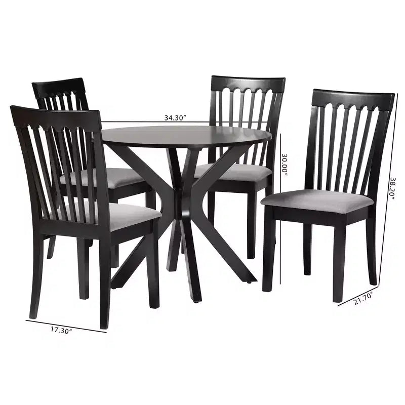 Juego de comedor de 5 piezas Baxton Studio Lore, de tela gris moderna y madera marrón oscuro
