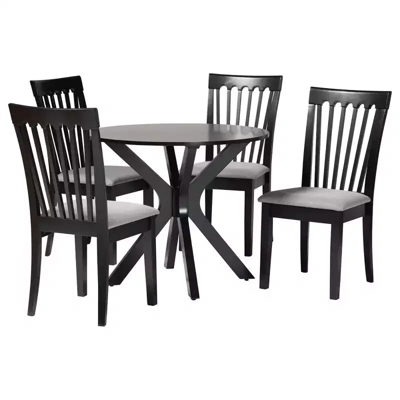Juego de comedor de 5 piezas Baxton Studio Lore, de tela gris moderna y madera marrón oscuro