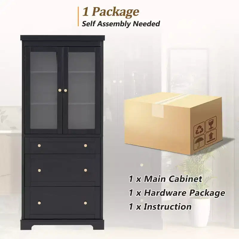 Mueble de almacenamiento de baño Whisen 70.1 con puertas de cristal de cierre suave, estantes ajustables y 3 cajones