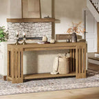 Lantine 70.9 Long Entryway Table, 2-Tier Farmhouse Sofa Console Table with Vertical Stripe Legs for Living Room, Hallway, Entrance