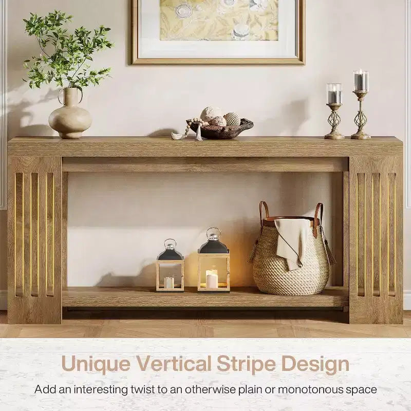 Lantine 70.9 Long Entryway Table, 2-Tier Farmhouse Sofa Console Table with Vertical Stripe Legs for Living Room, Hallway, Entrance