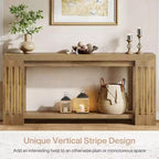 Lantine 70.9 Long Entryway Table, 2-Tier Farmhouse Sofa Console Table with Vertical Stripe Legs for Living Room, Hallway, Entrance