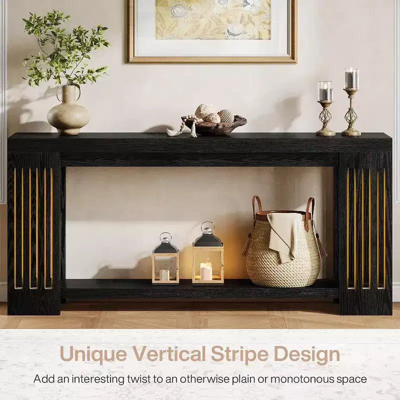 Lantine 70.9 Long Entryway Table, 2-Tier Farmhouse Sofa Console Table with Vertical Stripe Legs for Living Room, Hallway, Entrance