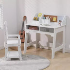 COZONY Kids Study Table Set with Adjustable Chair, Study Desk with Hutch, Bulletin Board, 2 Drawers, 2 Pen Holders