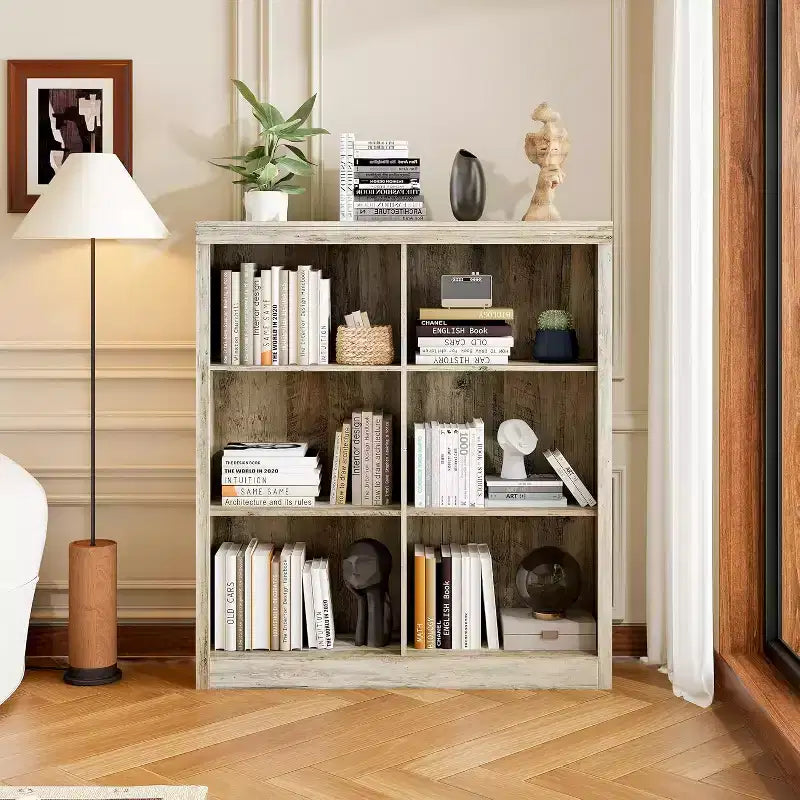 Estantería organizadora de 6 cubos, estantería alta de 53 pulgadas, moderna, de pie, para sala de estar, dormitorio, oficina en casa