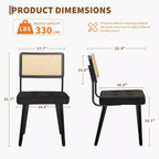 Juego de 2 sillas de comedor de ratán natural, sillas de cocina de estilo bohemio moderno con respaldo y patas de madera maciza y asiento tapizado para comedor