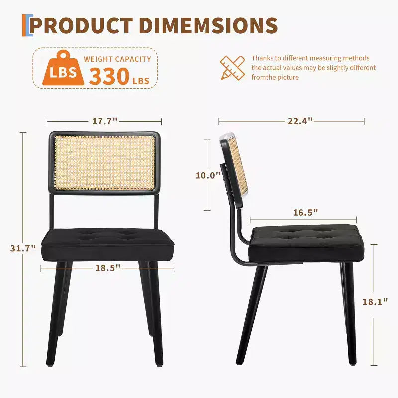 Juego de 2 sillas de comedor de ratán natural, sillas de cocina de estilo bohemio moderno con respaldo y patas de madera maciza y asiento tapizado para comedor
