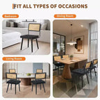 Juego de 2 sillas de comedor de ratán natural, sillas de cocina de estilo bohemio moderno con respaldo y patas de madera maciza y asiento tapizado para comedor