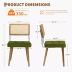 Juego de 2 sillas de comedor de ratán natural, sillas de cocina de estilo bohemio moderno con respaldo y patas de madera maciza y asiento tapizado para comedor