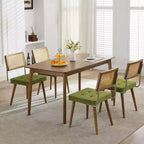 Juego de 2 sillas de comedor de ratán natural, sillas de cocina de estilo bohemio moderno con respaldo y patas de madera maciza y asiento tapizado para comedor