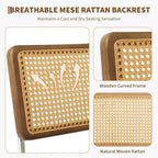 Juego de 2 sillas de comedor de ratán natural, sillas de cocina de estilo bohemio moderno con respaldo y patas de madera maciza y asiento tapizado para comedor