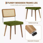 Juego de 2 sillas de comedor de ratán natural, sillas de cocina de estilo bohemio moderno con respaldo y patas de madera maciza y asiento tapizado para comedor