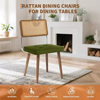 Juego de 2 sillas de comedor de ratán natural, sillas de cocina de estilo bohemio moderno con respaldo y patas de madera maciza y asiento tapizado para comedor