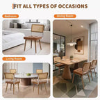 Juego de 2 sillas de comedor de ratán natural, sillas de cocina de estilo bohemio moderno con respaldo y patas de madera maciza y asiento tapizado para comedor