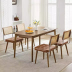 Juego de 2 sillas de comedor de ratán natural, sillas de cocina de estilo bohemio moderno con respaldo y patas de madera maciza y asiento tapizado para comedor
