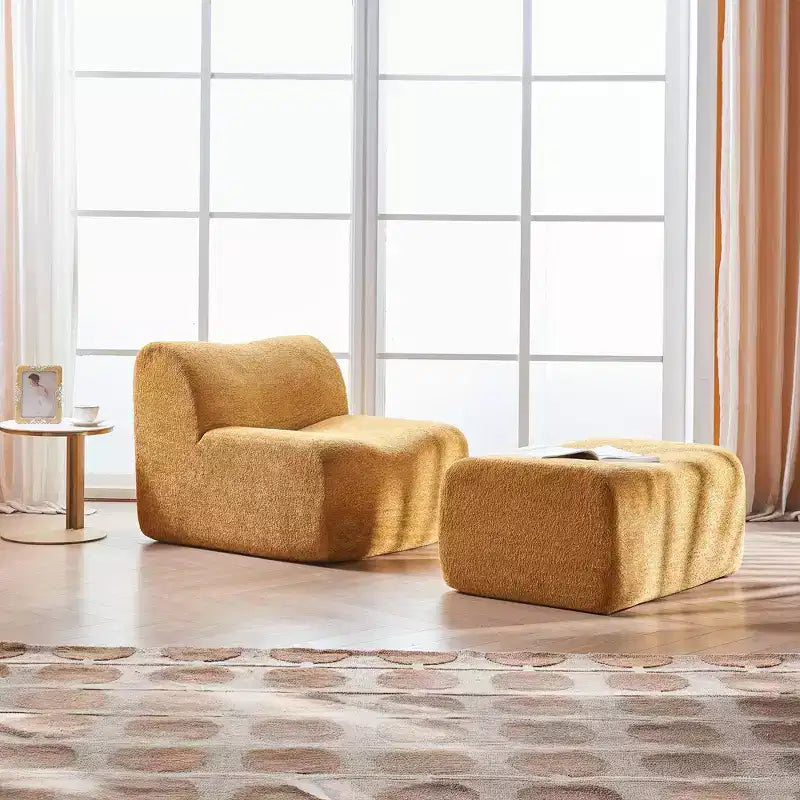 Sofá y sillón Okak modernos de espuma de compresión con reposapiés, cómodo conjunto de futón y sillón decorativo para dormitorio, sala de estar u oficina