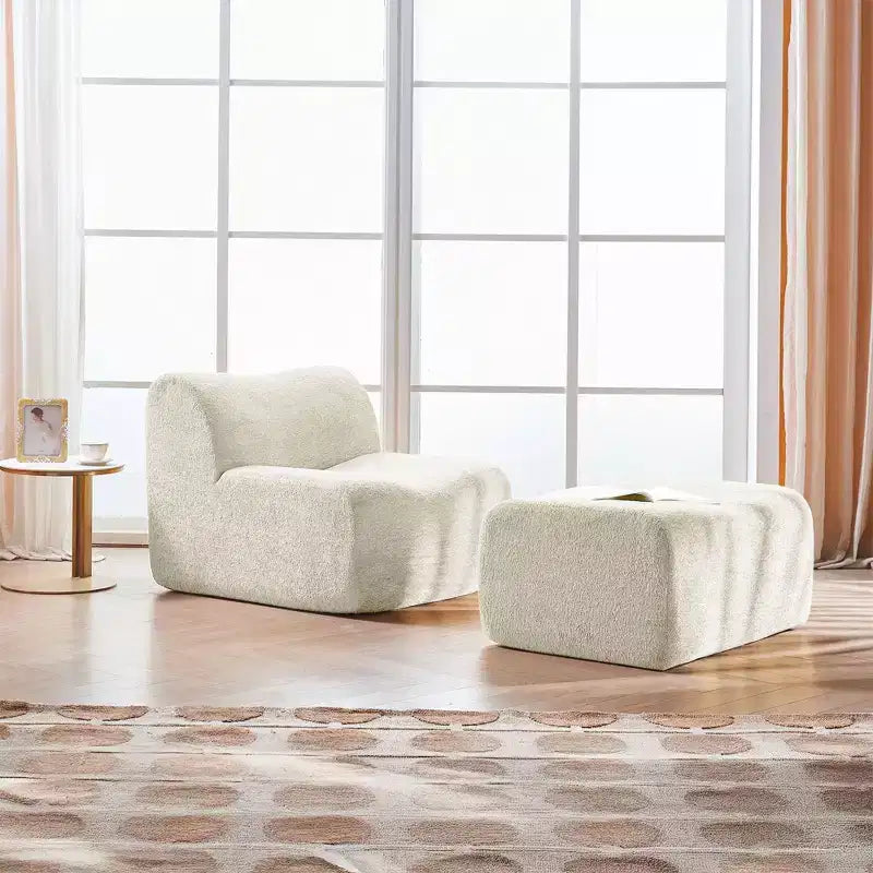 Sofá y sillón Okak modernos de espuma de compresión con reposapiés, cómodo conjunto de futón y sillón decorativo para dormitorio, sala de estar u oficina