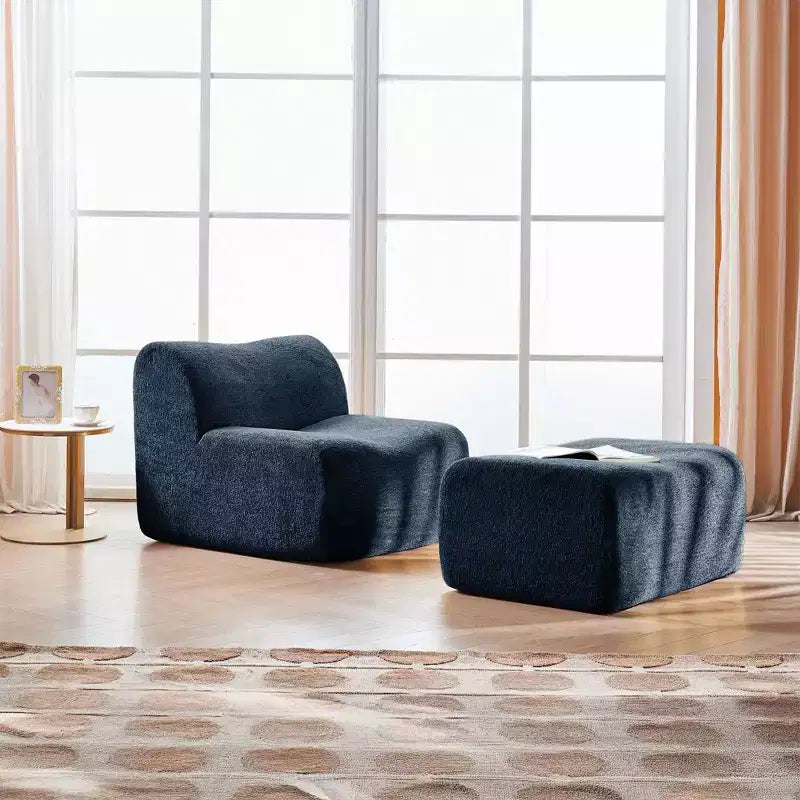Sofá y sillón Okak modernos de espuma de compresión con reposapiés, cómodo conjunto de futón y sillón decorativo para dormitorio, sala de estar u oficina