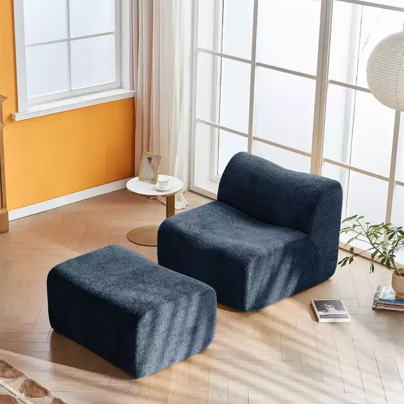 Sofá y sillón Okak modernos de espuma de compresión con reposapiés, cómodo conjunto de futón y sillón decorativo para dormitorio, sala de estar u oficina