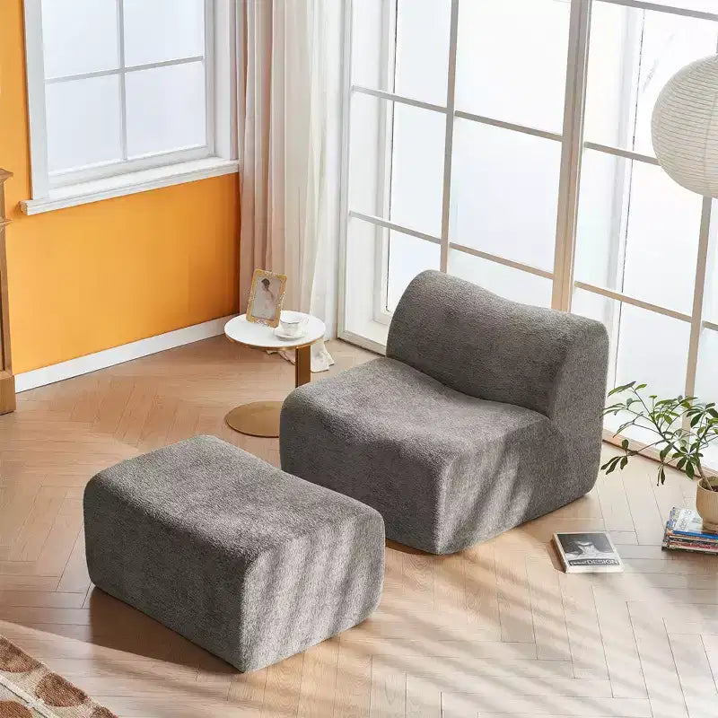 Sofá y sillón Okak modernos de espuma de compresión con reposapiés, cómodo conjunto de futón y sillón decorativo para dormitorio, sala de estar u oficina