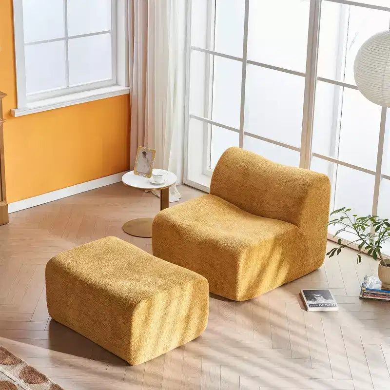 Sofá y sillón Okak modernos de espuma de compresión con reposapiés, cómodo conjunto de futón y sillón decorativo para dormitorio, sala de estar u oficina