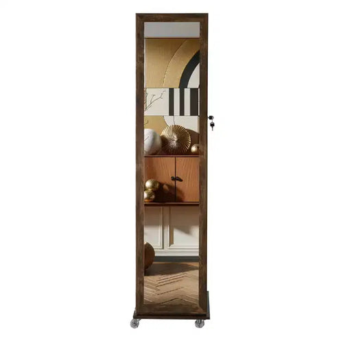 360 Swivel Full Length Mirror with Jewelry Storage, Standing Mirror with Lockable Door and Velvet Interior, Floor Mirror for Home, Shop