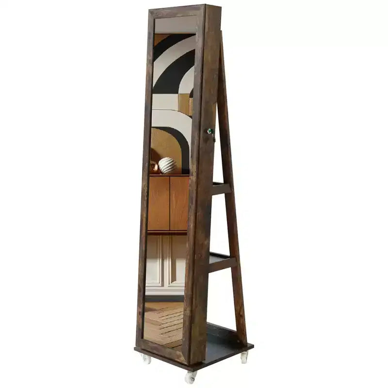 360 Swivel Full Length Mirror with Jewelry Storage, Standing Mirror with Lockable Door and Velvet Interior, Floor Mirror for Home, Shop