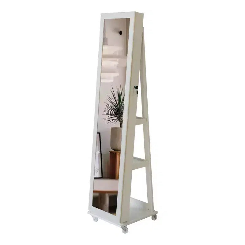 360 Swivel Full Length Mirror with Jewelry Storage, Standing Mirror with Lockable Door and Velvet Interior, Floor Mirror for Home, Shop