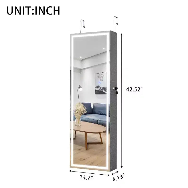 Okak Moedern Espejo de cuerpo entero con almacenamiento de joyas, espejo de pared con cerradura de seguridad, espejo de puerta para sala de estar, cuarto de ropa