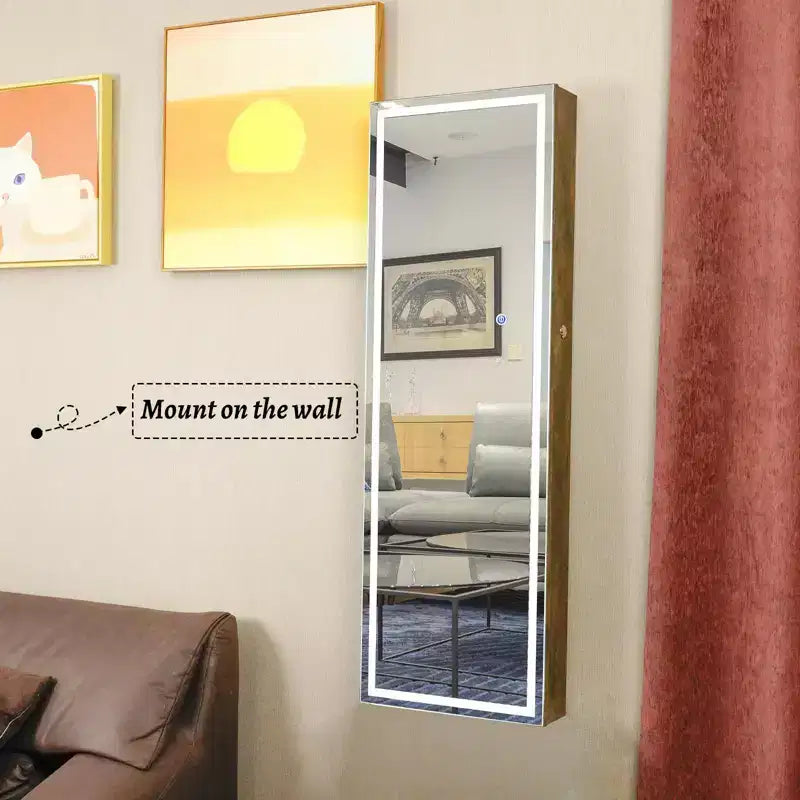 Okak Moedern Espejo de cuerpo entero con almacenamiento de joyas, espejo de pared con cerradura de seguridad, espejo de puerta para sala de estar, cuarto de ropa