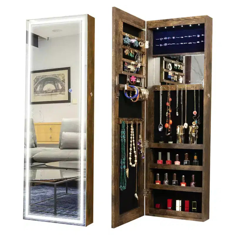 Okak Moedern Espejo de cuerpo entero con almacenamiento de joyas, espejo de pared con cerradura de seguridad, espejo de puerta para sala de estar, cuarto de ropa