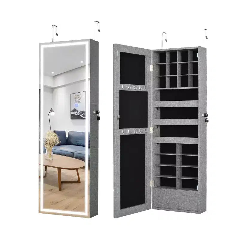 Okak Moedern Espejo de cuerpo entero con almacenamiento de joyas, espejo de pared con cerradura de seguridad, espejo de puerta para sala de estar, cuarto de ropa